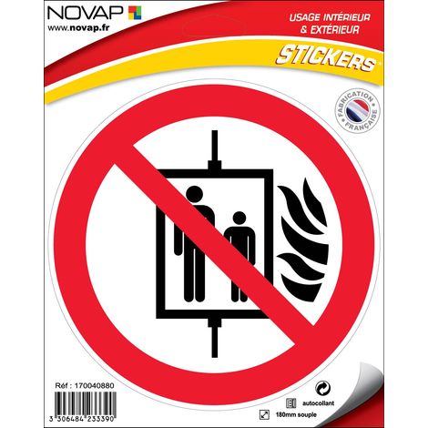 Panneau Interdiction d'utiliser l'ascenseur en cas d'incendie - Vinyle adhésif Ø180mm - 4233390