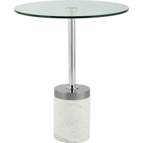 Table d'Appoint en Marbre "Lana" 53cm Argent & Blanc (1/5)