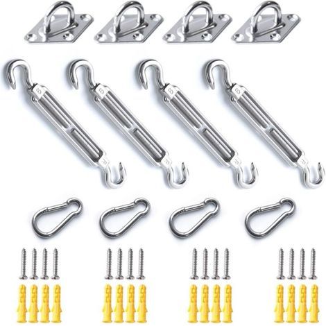 Kit de Fixation pour Voile d'Ombrage M6, Acier Inoxydable 304 Antirouille, Ensemble de 12 Pièces avec 16 Vis pour Voiles Carrées et Triangulaires (1/5)