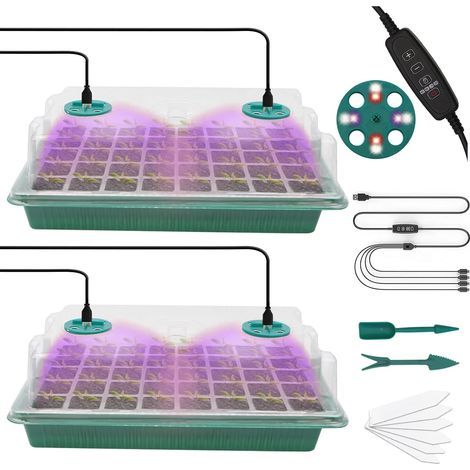 Seed Tray with Grow Light, 2 Pieces 80 Cells Mini Greenhouse Germination Trays with Adjustable Growth Light 2 Meters Timing Controller (1/5)