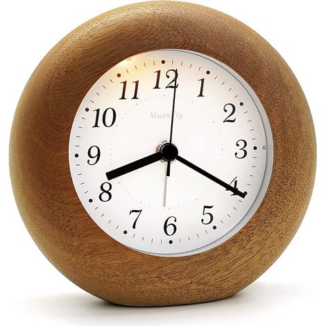Analoger Wecker ohne Ticken, Holzwecker mit Schlummerfunktion, batteriebetriebener Wecker ohne Strahlung, Tischwecker mit Nachtlicht für Kinderzimmer, Nachttisch und Schreibtisch (1/5)