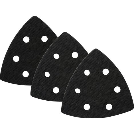 3 Pièces Tampons de Rechange Triangulaires 93x93x93 mm, Plateau Ponceuse Triangulaire avec 6 Trous, Patin de Rechange pour Ponceuse, Interface mousse souple (Noir) (1/5)
