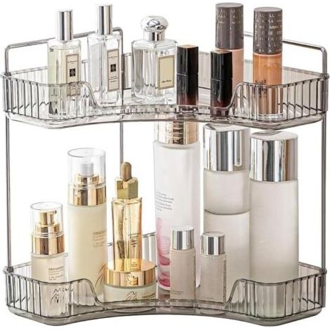 Organisateur Maquillage, Rangement Maquillage, Organisateur de Cosmétiques, Présentoir Cosmétique, Organisateur de Parfum pour Salle de Bain (Gris, 2 Couches) (1/5)
