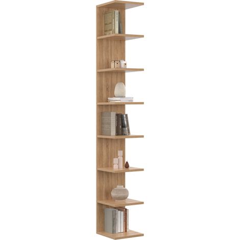 Idmarket – Étagère murale suspendue double position 8 étagères façon hêtre 190 cm – Kit de fixation inclus – Design modulable pour rangement optimisé