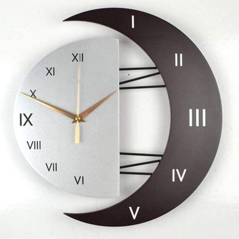 Moderne, geräuschlose Wanduhr im kreativen Mondform-Design, Küchenuhr, dekorative Uhr für (1/4)