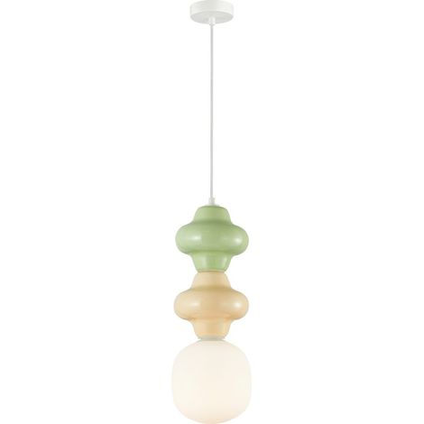 Sospensione Art Déco ceramica giallo/verde Ø18 E14 Italux (1/3)