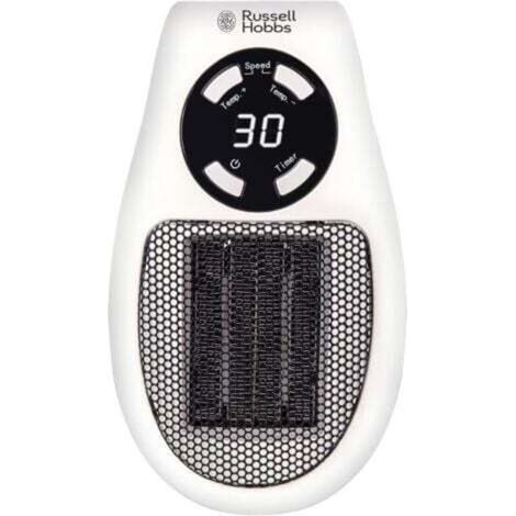 RHPH2001 Heater with Ceramic Plug-in Heater, 500 W, Adjustable Thermostat, 12-Hour Timer and LED Display, 2 Fan Speeds, White
