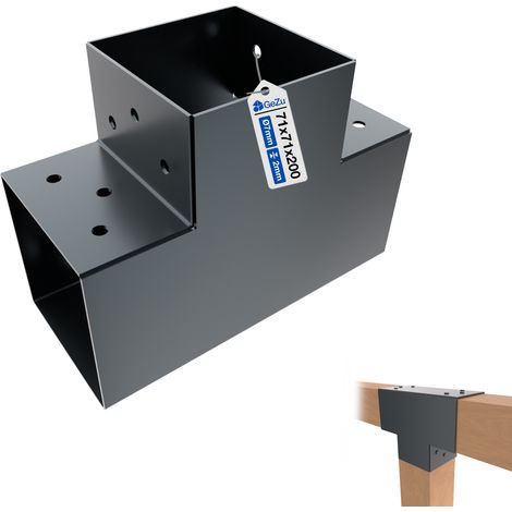 Connecteur de poteau en T 71 x 71 mm – Revêtement en poudre anthracite RAL 7016 – Connecteur 3D forme T durable pour charpente bois, pergola et équerre de coin – GeZu Impex