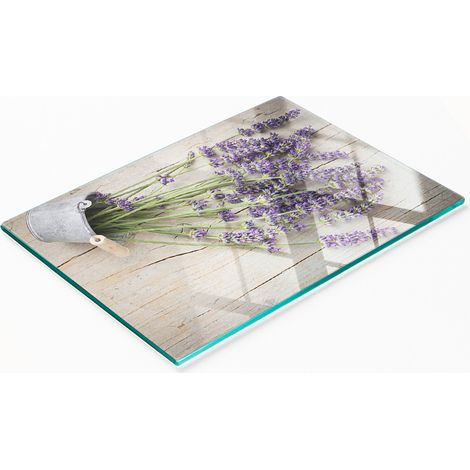 Tabla de cocina de vidrio templado con gráfico de lavanda en maceta, 80x52 cm. (1/5)
