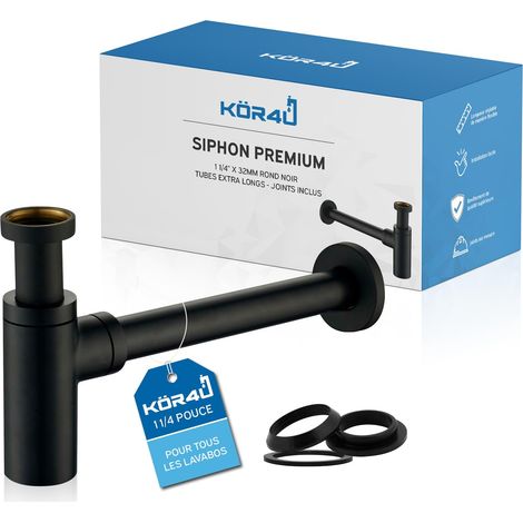 Siphon de Design 1 1/4 Pouces x 32 mm, Noir Mat, Forme carrée, incluant Les Joints d'étanchéité, piège à odeurs pour évier, piège à odeurs pour Tuyau, pour lavabo (1/5)