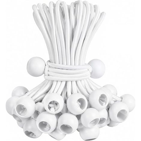 50 Pièces Tendeur Elastique 10cm, Tendeurs Elastiques avec Boule, Tendeurs en Caoutchouc avec Boule, Cordons Extensibles Résistants aux UV et Aux Intempéries, Boucle Extensible avec Boule (Blanc) (1/5)