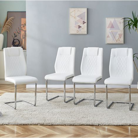 seduta sedia sala da pranzo ergonomica PU metallo bianca OKMYHOME (1/5)