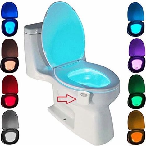 Lampe de Toilette, Veilleuse LED pour WC Salle de Bain Capteur Détecteur PIR 8 Changement de Couleurs éclairage (seulement s'active dans l'obscurité) (1/5)