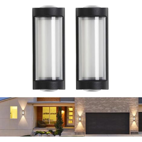 Lot de 2 Applique Murale Exterieur, Up Down Éclairage Extérieur Terrasse 16W LED 3000K Lumiere Exterieur IP65 Etanche Noir Lampe Murale Exterieur pour Entrée Cour Patio Couloir (1/5)