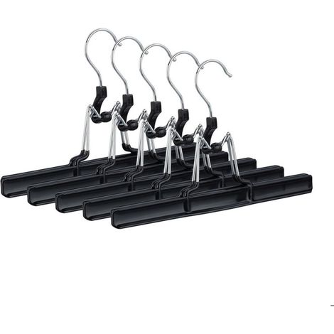 Cintres-Pinces, lot de 15, pour Pantalons et Jupes métal caoutchouc pinces crochet rotatif 360° 26 cm, noir