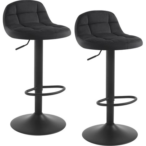 WOLTU 2X Taburetes Bar de Terciopelo Taburetes Altos con Respaldo Regulable en Altura 62-83cm Juego de 2 Taburetes Giratorios con reposapiés para Cocina Comedor Silla Bar Negro (1/5)
