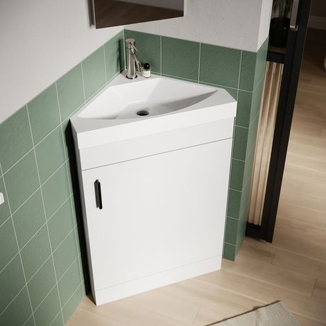 ELEGANT Floor Standing Bathroom Vanity with Resin Basin Sink Wall Hung Vanity Unit Soft Hinge Flat Pack - High Glossy White 566mm (1/5)