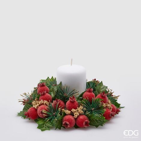 EDG Enzo De Gasperi Corona di Pino con Bacche Ø21 cm Verde Rosso – Decorazione Natalizia (1/2)