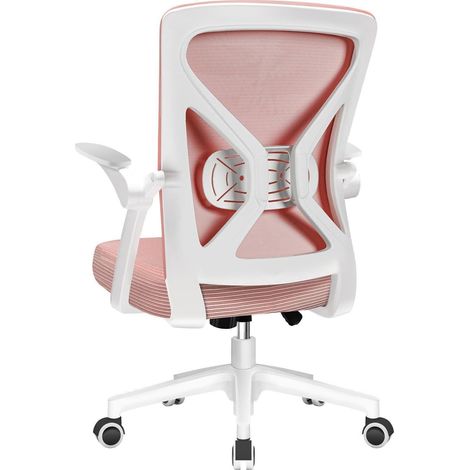 Ergonomischer Bürostuhl mit Lendenstütze, hochklappbaren Armlehnen, Wippfunktion, Rosa (1/5)