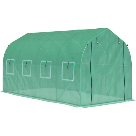 Invernadero de túnel 4x2x2 m con 8 ventanas de malla y puerta para jardín