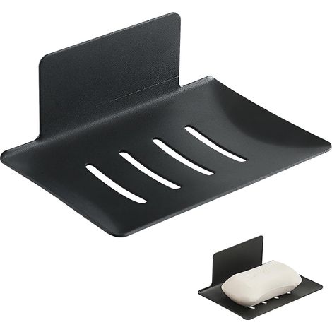 Porte-savon Noir, 1 pièce Porte-savon sans perçage support de savon robuste pour douche avec montage autocollant (11.5x8x4 cm, Noir) (1/5)