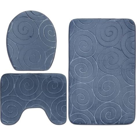 Tapis de sol avec couvercle de toilette, ensemble de tapis de salle de bain 3 pièces en fibres de polyester douces et confortables à tricotage serré pour salle de bain (gris) (1/5)