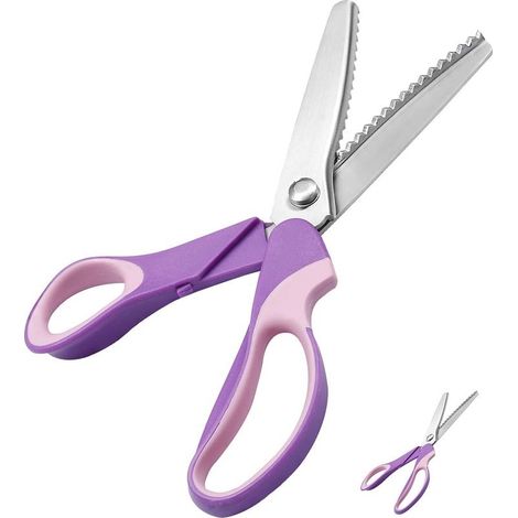 Ciseaux cranteurs 23,5 cm Ciseaux de couture professionnels en acier inoxydable pour travaux manuels, pour cuir, coton, papier, tissu (Mauve) (1/5)