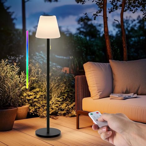 Lampadaire solaire extérieur batterie LED lampes sans fil dimmable blanc chaud et RGB lampadaire avec capteur de lumière, lampes étanche extérieur pour terrasses. (1/5)