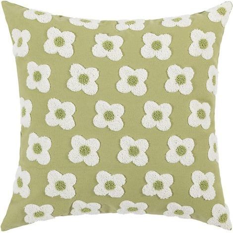 Fodera per cuscino in velluto, fodera decorativa colorata, testurizzata, ricamata con frange, fodera per cuscino con nappe, per soggiorno, divano, 45 x 45 cm, tovagliolo ricamato - piccolo fiore verde (1/5)