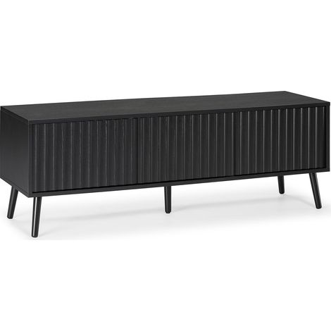 Vs Venta-Stock – Meuble TV moderne 3 portes noir – Finition sciée – Dimensions 130x40x45 cm – Mélamine haute qualité – Élégance sans poignées (1/5)