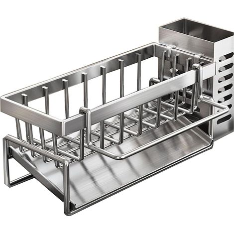Organisateur Evier Cuisine, Égouttoir d'évier de Cuisine avec Plateau de Drainage, Range Eponge Evier Cuisine INOX (1/5)