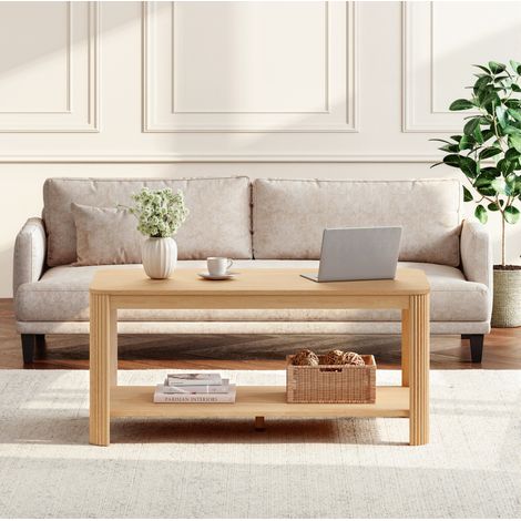 Mesa de centro 100x51x45 cm de aglomerado natural con almacenaje abierto - CHICFURN (1/5)