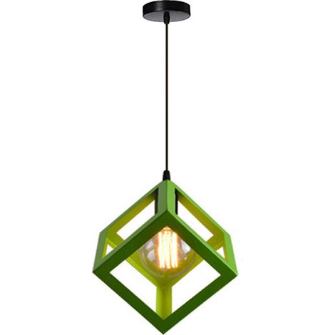 Suspension Moderne Cube Forme Suspension Style Géométrique Plafonnier En Métal E27 Carré Éclairage Créatif Chambre Salon Salle À Manger Plafonnier 16 22 28cm Vert 1 Pièce