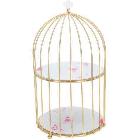 Étagère de rangement à double niveau, organisateur de cage à oiseaux, présentoir pour salle de bain ou coiffeuse, cadre doré, motif pierre rose, pour comptoir de salle de bain ou coiffeuse. (1/5)