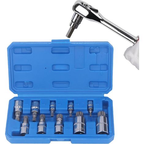 10 Pièces Douille Torx Male, M4 M5 M6 M8 M9 M10 M12 M14 M16 M18 1/2'', 1/4'', 3/8'' XZN Jeu de Douilles à Embouts, Douille Allen avec Boîte (1/5)