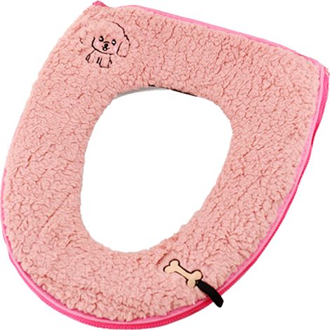 Housse De Toilette - Flanelle Avant - Dos Impermeable En Cuir Eponge - Fermeture Eclair - Motif Chien - 1 Piece (1/5)
