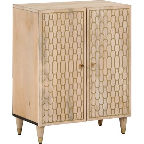 Armadio laterale 60 x 33 x 75 cm solido spazio di archiviazione funzione espositiva design intagliato in legno massello bianco 020047297