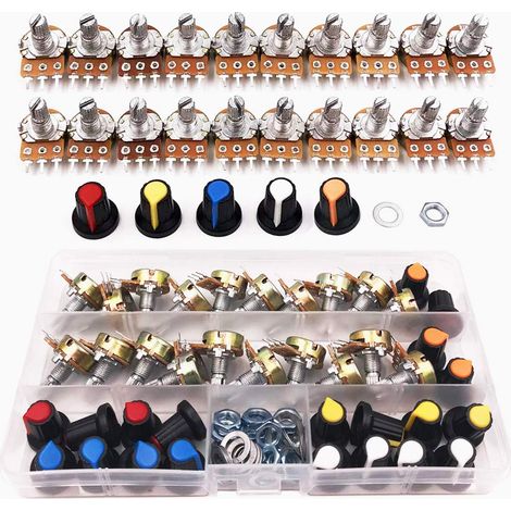 20Pcs B5K B10K B20K B50K B100K Kit Linéaire Rotatif Potentiomètre, Potentiomètre Rotatif, Potentiomètre Linéaire 3 Bornes, WH148