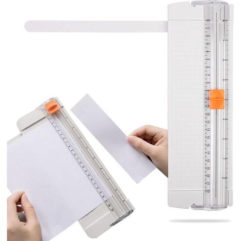 Coupe-papier A4, coupe-papier portable avec dispositif de sécurité automatique et règle latérale, convient pour le papier, les étiquettes, les cartes, le papier kraft et les photos.