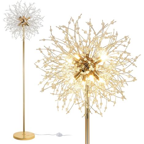 Lampadaires Modernes, Luminaire en Cristal Doré pour Salon, Lampadaire à 8 Ampoules avec Interrupteur au Pied, Hauteur 172 cm, Luminnaire en Verre et Métal, Luminaire Doré pour Chambre à Coucher (1/5)