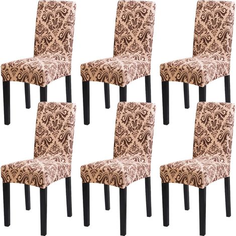 Housses de chaise extensibles lavables, lot de 6, motif floral doré (1/5)