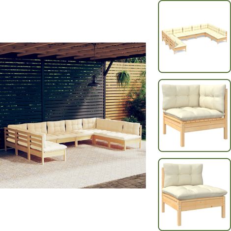 Salon de jardin 9 pcs avec coussins crème bois de pin massif - Salon De Jardin - Mobilier De Jardin - Ensemble Salon De Patio - Meubles De Terrasse - Chaise Longue (1/5)