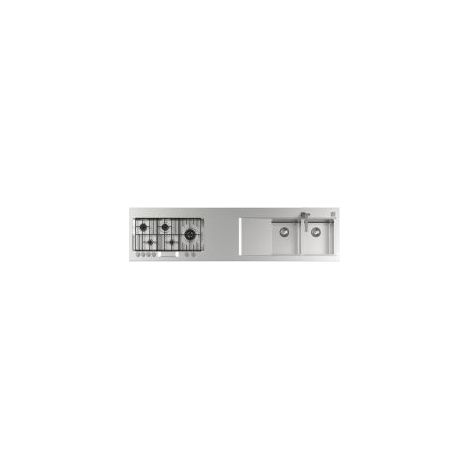 Foster Encimera Integrada Inox Master Placa de Gas 5 Quemadores + Fregadero 2 Cubetas Drcha 2400x600 mm