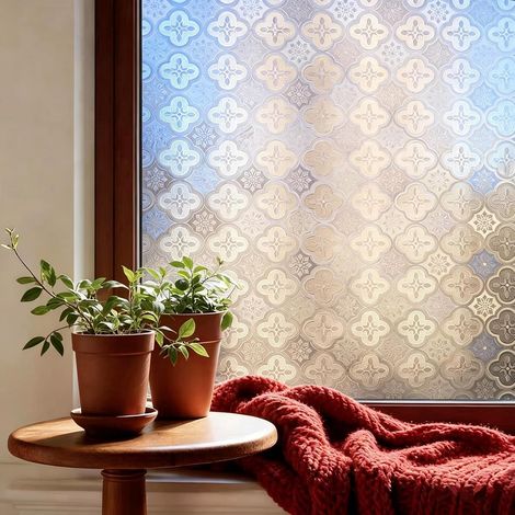 Film Fenetre Anti Regard, Motif bégonia Vintage, Film Statique fenetre pour Salle de Bain, Porte, décor en Verre pour la Maison (40x300cm) (1/4)