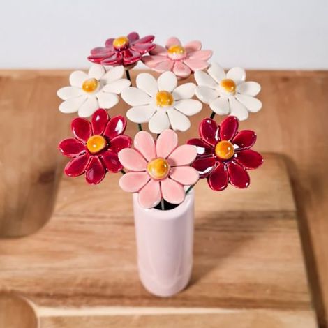 Bouquet de Marguerites en Céramique Fleurs Artificielles Décoration Maison Fait Main 21 cm - PANGIVO
