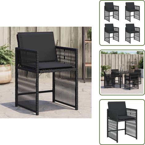 Chaises de jardin lot de 4 avec coussins noir résine tressée - Chaise De Jardin - Fauteuil De Jardin - Mobilier De Jardin - Résine Tressée - Rotin Synthétique (1/5)
