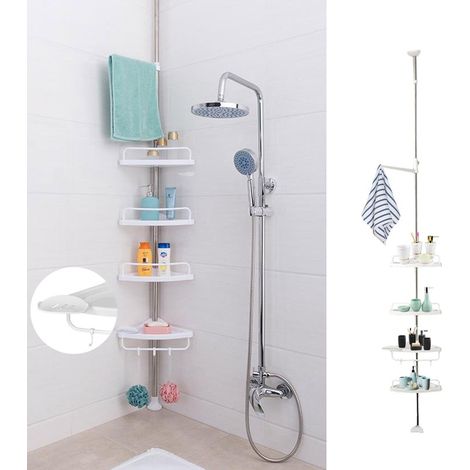 Holdfiturn Telescopic Bathroom Corner Shelf Organizer Adjustable 4 Tier Shower Caddy Storage Rack 220-260cm - White (1/5)
