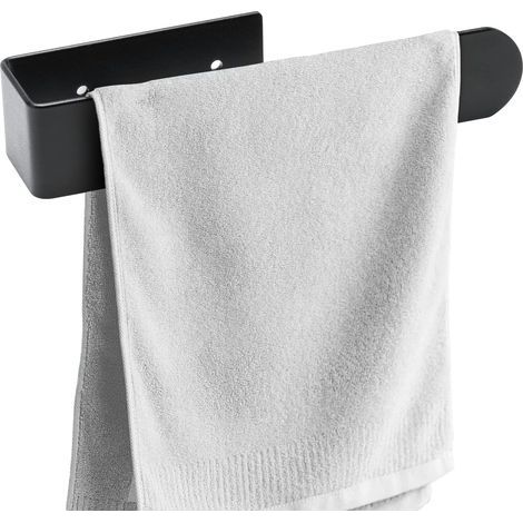 1 - Porte-Serviettes - Support Serviette - Fixation Adhésive Ou À Vis - Pour Salle De Bain Et Cuisine - Noir - 20cm (1/5)