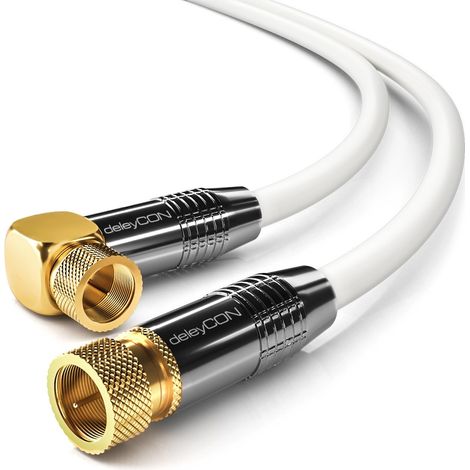 3,0m Câble Antenne SAT Câble Satellite Coaxial - HDTV Full HD 4K - Connecteur F 90° Coudé vers Connecteur F Droit - Blanc (1/5)