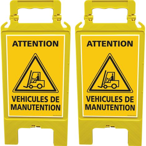 Lot de 2 chevalets de signalisation, attention aux véhicules de manutention - Chevalet jaune (1/5)